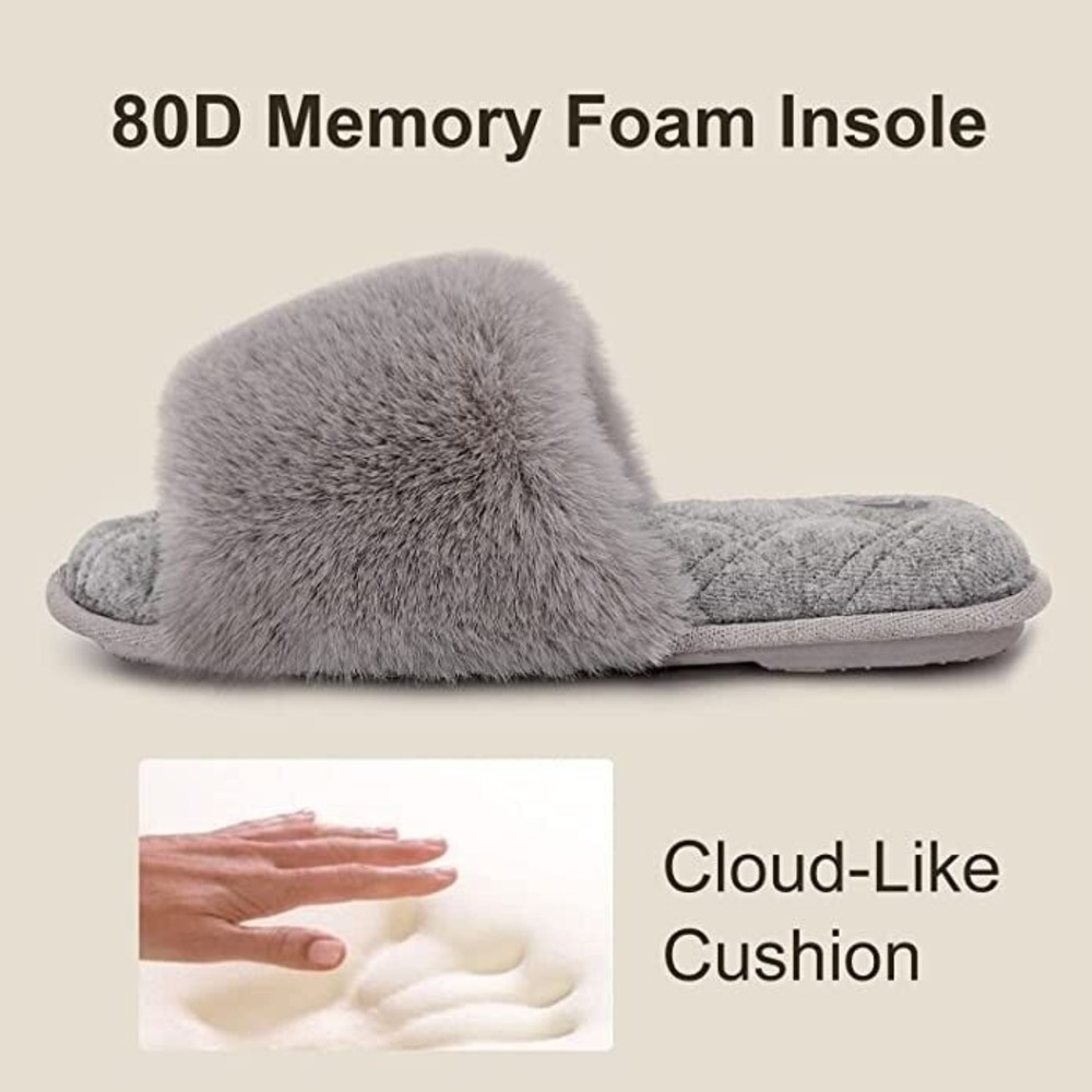 Womens Open Toe Memory Foam Slippers Gray